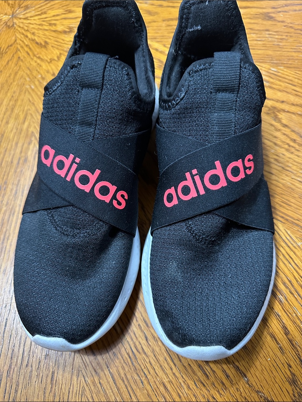 adidas Kids Black Slip-On Sneakers with Pink Logo and White Sole